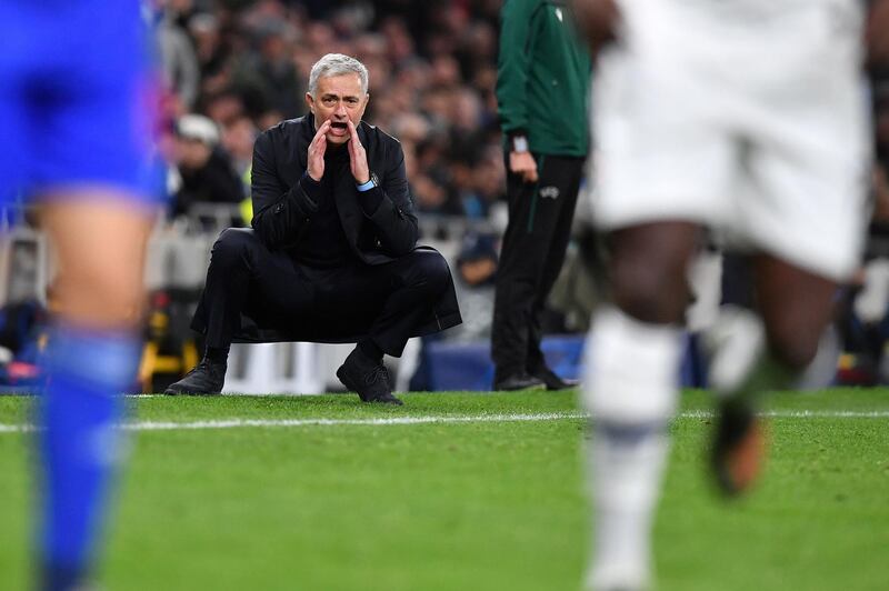 Tottenham Hotspur head coach Jose Mourinho shouts instructions from the touchline during the Champions League Group B match against Olympiakos at the Tottenham Hotspur Stadium. AFP