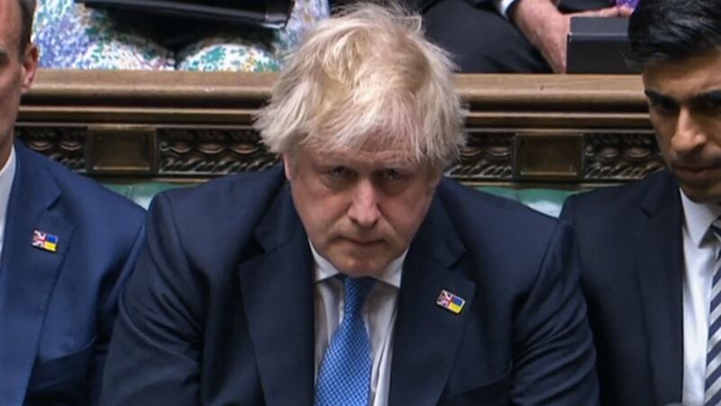 Mr Johnson after apologising to MPs for the 'partygate' fine he had received, in the House of Commons in April.  AFP