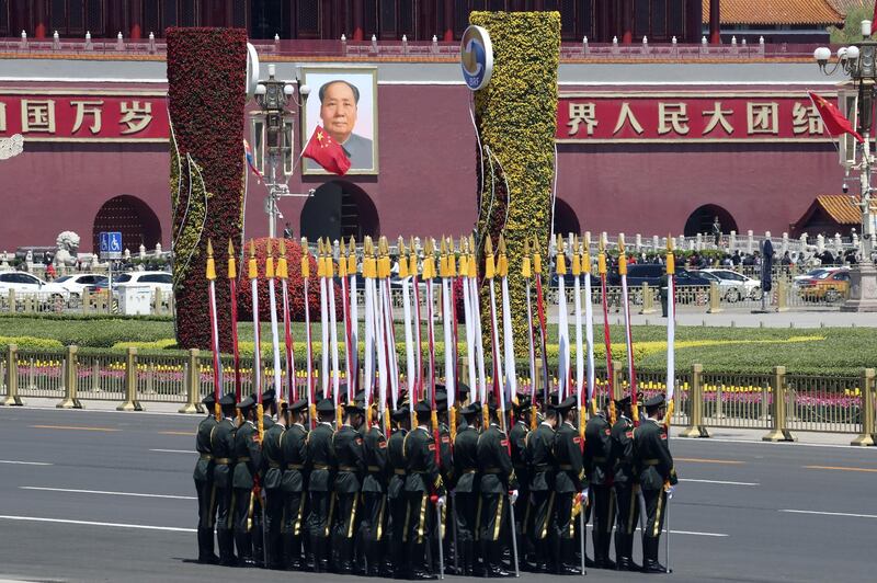 Honour guards prepare for the welcome ceremony of Mongolian President Khaltmaagiin Battulga, (not pictured) at the Great Hall of People in Beijing, China. Getty Images