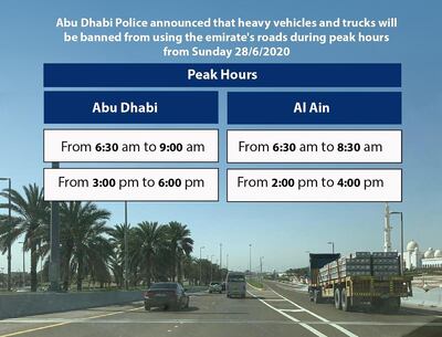 Heavy vehicles will be banned in Abu Dhabi during peak traffic hours. Courtesy: Emirates News Agency