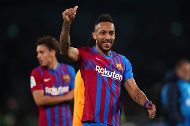 SYDNEY, AUSTRALIA - MAY 25: Pierre-Emerick Aubameyang of FC Barcelona acknowledges the crowd after the match between FC Barcelona and the A-League All Stars at Accor Stadium on May 25, 2022 in Sydney, Australia. (Photo by Jason McCawley / Getty Images)