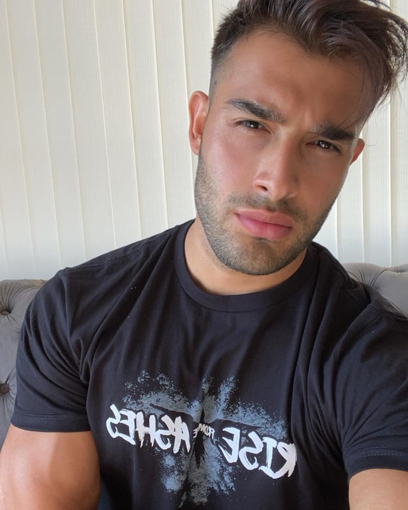 Sam Asghari wearing Zuhair Murad's Rise from the Ashes T-shirt in August 2020. Sam Asghari / Instagram 