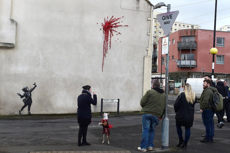 A suspected new mural by artist Banksy is pictured in Marsh Lane in Bristol, Britain, February 13, 2020. REUTERS/Rebecca Naden