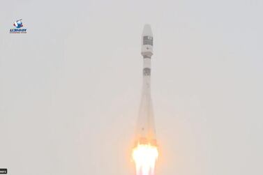 The Soyuz 2.1a rocket lifts off at 10.07am Gulf Standard Time. Roscosmos 