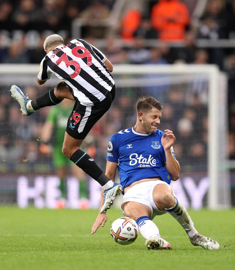 James Tarkowski 7: Given pat on back by teammates for blocking cross with Newcastle players lining up in middle as home side stepped up pressure following goal. Booked for poor challenge on Newcastle substitute Fraser. Getty