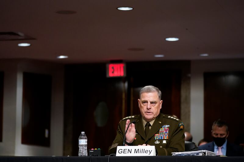 Chairman of the Joint Chiefs of Staff Gen Mark Milley speaks during a Senate Armed Services Committee hearing on the conclusion of military operations in Afghanistan. AP