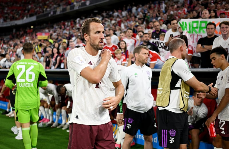 Harry Kane following Bayern Munich's defeat to RB Leipzig in the German Super Cup. Getty