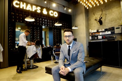 Dubai, United Arab Emirates - March 30, 2017.  Jordan Davies ( Managing Partner, Chaps & Co. )  at his upscale barber shop.  ( Jeffrey E Biteng / The National )  Editor's Note;  ID 17667 *** Local Caption ***  JB300317-JDavies12.jpg