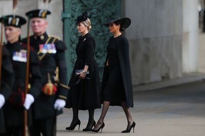 Sophie, Countess of Wessex and Meghan, Duchess of Sussex, at the funeral of Queen Elizabeth II. AFP 