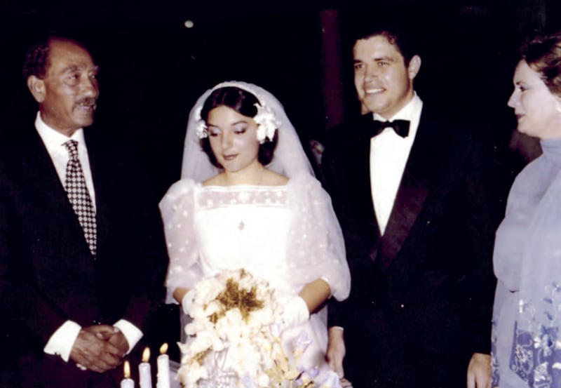 Mr Mansour and his wife Fafy during their wedding in 1979, flanked by Egyptian president Anwar Sadat and his wife Jehan. Hawthorn