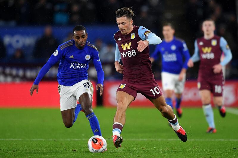 Jack Grealish takes on Ricardo Pereira during Aston Villa's match against Leicester City. Getty Images