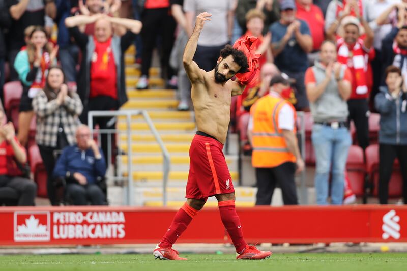 Mohamed Salah celebrates after scoring Liverpool's second goal. Getty Images