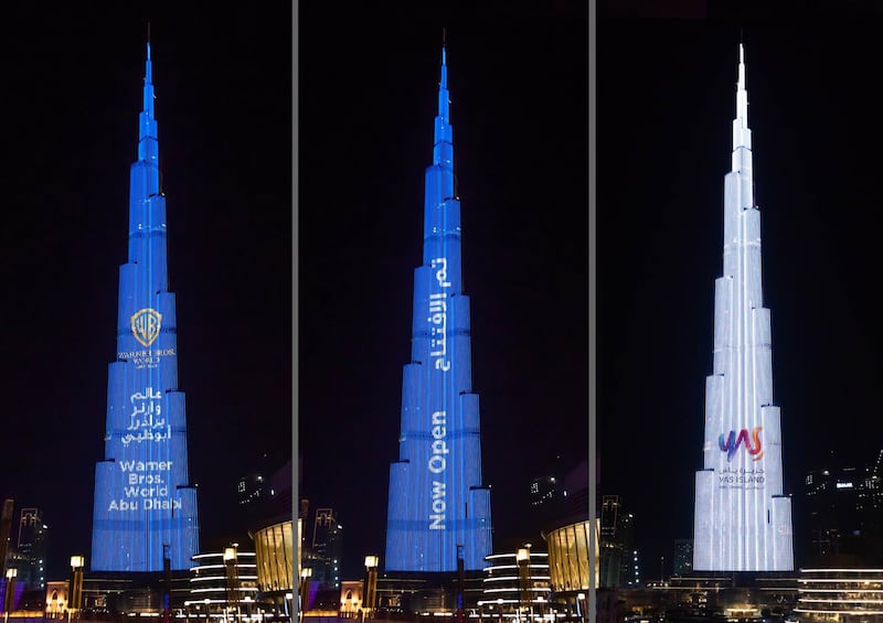 Warner Bros. World Abu Dhabi display projected onto the Burj Khalifa. Courtesy Warner Bros. World Abu Dhabi