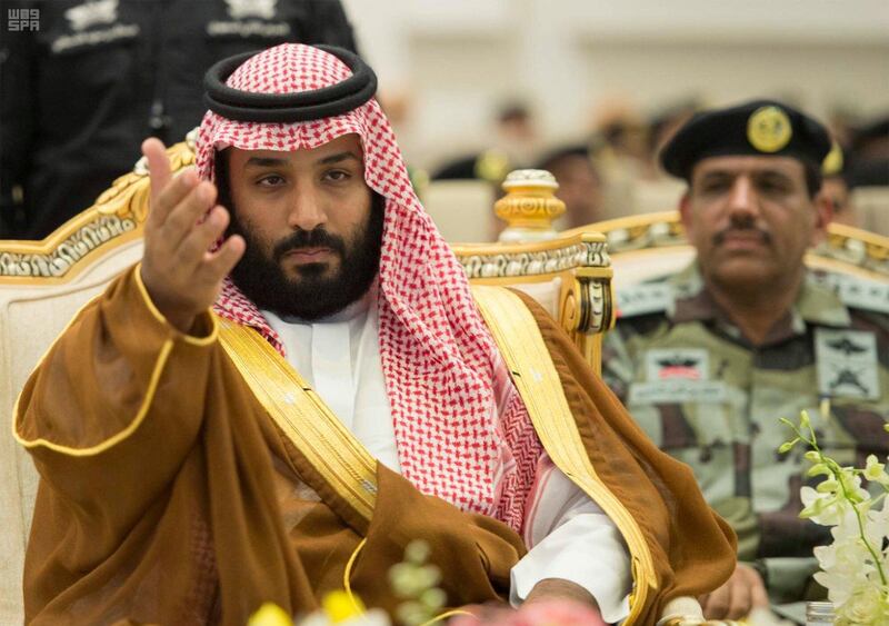 Saudi Crown Prince Mohammed bin Salman gestures during a military parade by Saudi security forces in preparation for the annual Haj pilgrimage in the holy city of Mecca, Saudi Arabia, August 23, 2017. Saudi Press Agency/Handout via REUTERS ATTENTION EDITORS - THIS PICTURE WAS PROVIDED BY A THIRD PARTY. NO RESALES. NO ARCHIVE.