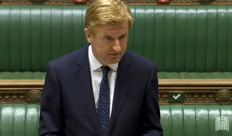 epa08545309 A handout video grabbed still photo made available by the UK parliament showing British Culture Secretary Oliver Dowden addressing MPs at the parliament during a session, London, Britain, 14 July 2020. Dowden said that the British government is to exclude leading Chinese technology company Huawei from involvement in Britain's future 5G telecoms networks. Dowden also said telecoms operators in UK will have to remove by 2027 any Huawei equipment. Telecoms operators will also not be allowed to purchase Huawei equipment by the end of 2020.  EPA/UK PARLIAMENTARY RECORDING UNIT HANDOUT  HANDOUT EDITORIAL USE ONLY/NO SALES