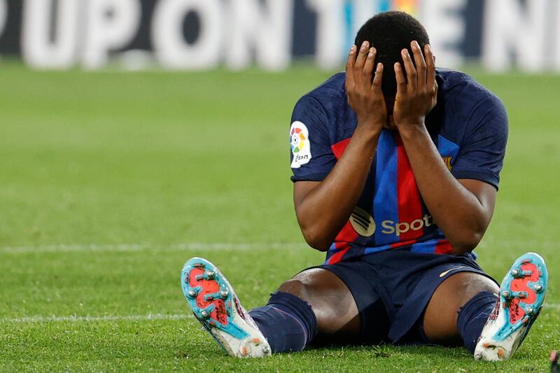 Barcelona's Ansu Fati reacts after a missed opportunity. EPA 