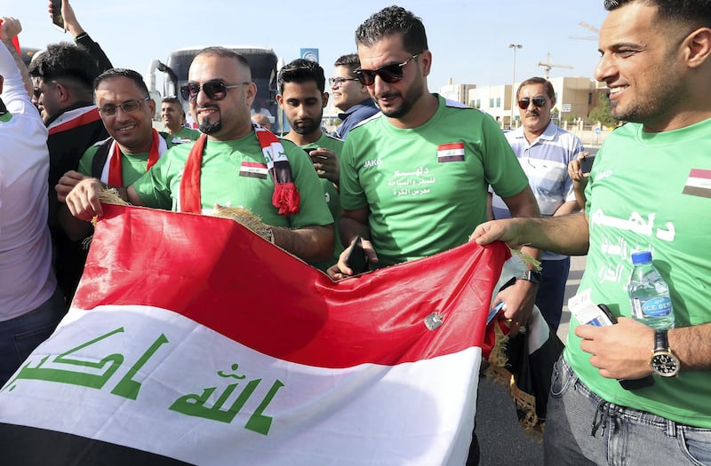 SHARJAH , UNITED ARAB EMIRATES , January 12 ��� 2019 :- Iraq fans outside the stadium before the start of AFC Asian Cup UAE 2019 football match between Yemen vs Iraq held at Sharjah Football Stadium in Sharjah. ( Pawan Singh / The National ) For News/Sports/Instagram