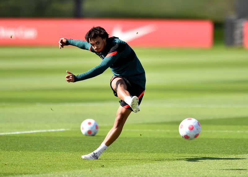 Trent Alexander-Arnold trains for the match against Manchester City. .