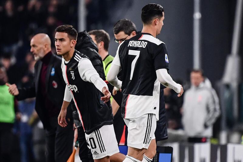 Cristiano Ronaldo leaves the pitch after being substituted for Paulo Dybala. AFP