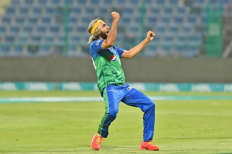 Multan Sultans bowler Imran Tahir celebrates taking a wicket against Karachi Kings. Courtesy PCB