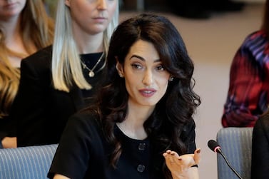 Amal Clooney speaks during a Security Council meeting on sexual violence at United Nations headquarters. AP