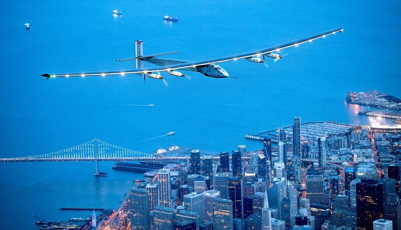 'Solar Impulse 2' flies over San Francisco towards the end of leg 9. It left Hawaii on April 21, 2016, flying for more than 4,000 kilometres in 62 hours to California.