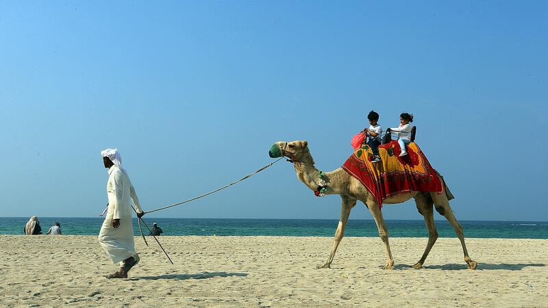 Ajman, 02,  January, 2017 :  Kids enjoy the camel ride at the beach in  Ajman. ( Satish Kumar / The National )
Section: News / Standalone

 *** Local Caption ***  SK-Standalone-02012017-01.jpg