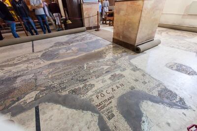 The Madaba Map is part of a floor mosaic in the early Byzantine church of Saint George at Madaba, Jordan. Getty Images