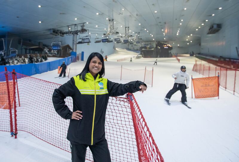 She now counts 31 large King and Gentoo penguins among her colleagues at the Mall of the Emirates indoor ski resort 
