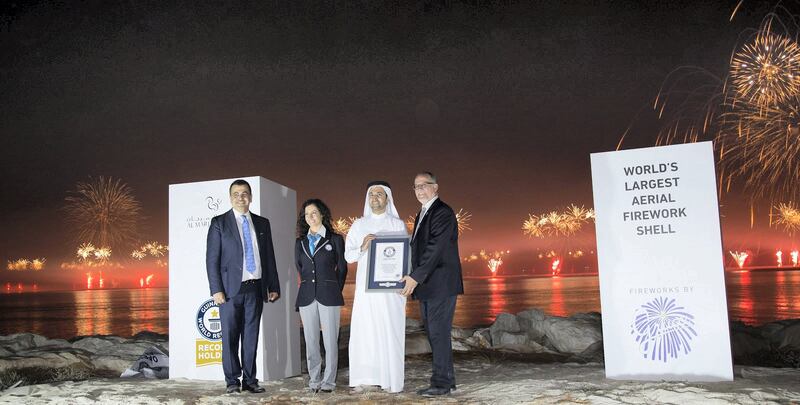 Ras Al Khaimah and Al Marjan Island ushered in 2018 by setting the Guinness World Record for the ‘largest aerial firework shell’. Photo: Ras Al Khaimah Tourism Development Authority