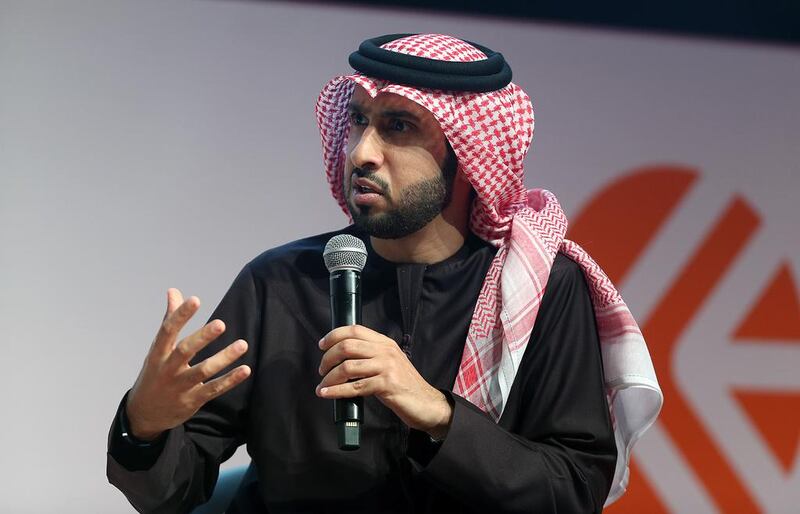 Abdul Hadi Al Sheikh, Executive Director of Television at Abu Dhabi Media speaks during the panel discussion at the IBC conference in Dubai. Satish Kumar / The National
