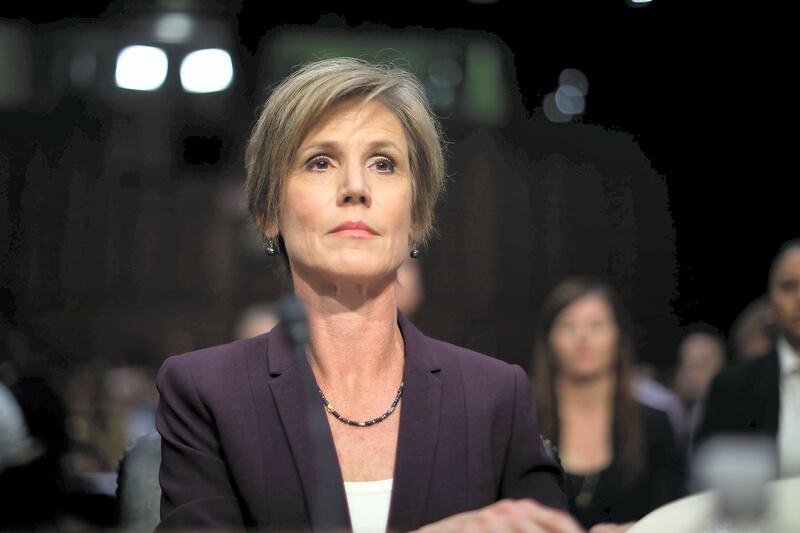 WASHINGTON, DC - MAY 08:  Former acting U.S. Attorney General Sally Yates testifies before the Senate Judiciary Committee's Subcommittee on Crime and Terrorism in the Hart Senate Office Building on Capitol Hill May 8, 2017 in Washington, DC. Before being fired by U.S. President Donald Trump, Yates testified that she had warned the White House about contacts between former National Security Advisor Michael Flynn and Russia that might make him vulnerable to blackmail.  (Photo by Chip Somodevilla/Getty Images)