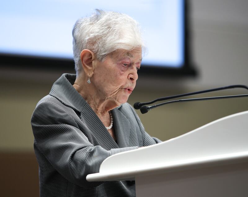 Holocaust survivor Ruth Cohen shares her story during International Holocaust Remembrance Day, at Zayed University in Abu Dhabi. All photos: Victor Besa / The National
