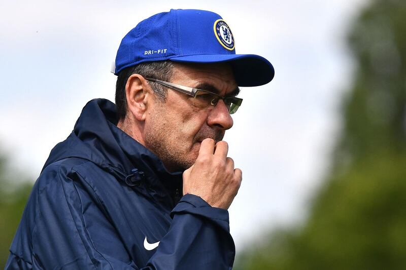 Chelsea's Italian manager Maurizio Sarri puts his players through their paces. AFP