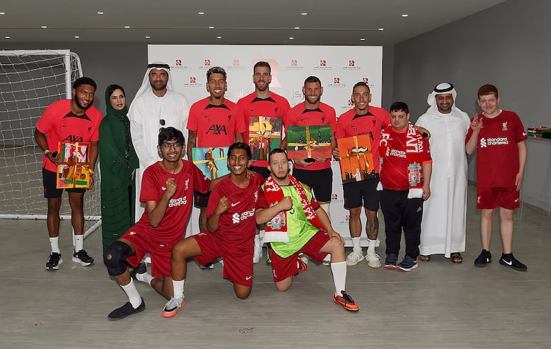 Liverpool players Adrian, Roberto Firmino, Kostas Tsimikas, James Milner and Joe Gomez interacted with kids at the Rashid Centre for People of Determination. Getty
