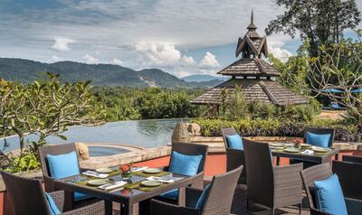 The resort sits atop a ridge overlooking the Mekong River. Anantara