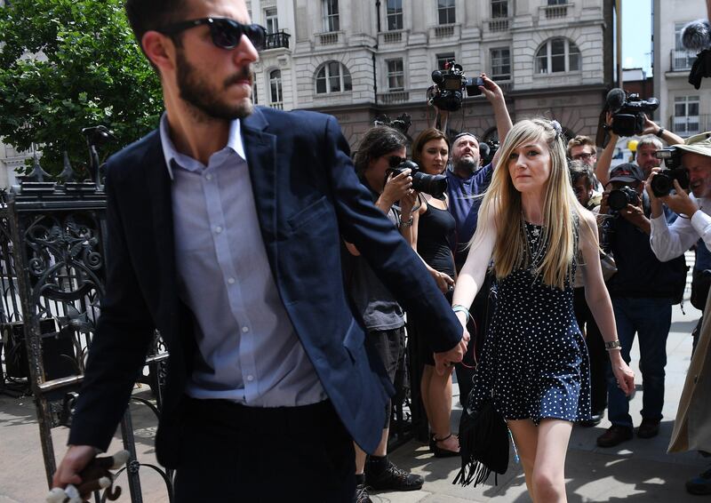 Chris Gard and Connie Yates, parents of critically ill 11-month-old Charlie Gard, arrive at the High Court in London on July 10, 2017. Andy Rain / EPA