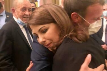 Lebanese soprano Majida El Roumi met French President Emmanuel Macron in Beirut this week. Instagram / Majida El Roumi