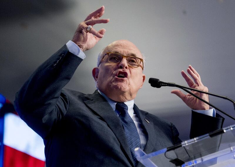FILE - In this May 5, 2018, file photo, Rudy Giuliani, an attorney for President Donald Trump, speaks in Washington. Giuliani says Stormy Daniels isnâ€™t credible because of her work as a porn actress and implied that her claims that she had sex with the president arenâ€™t true because of the way she looks.(AP Photo/Andrew Harnik, File)