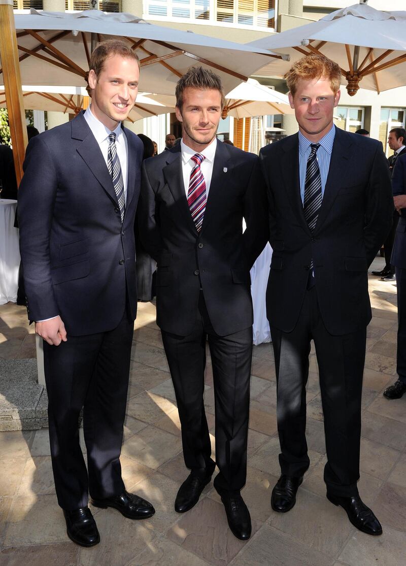 JOHANNESBERG, SOUTH AFRICA - JUNE 19:  Prince William poses with David Beckham (C) and Prince Harry (R) at an FA reception at the Saxon Hotel on June 19, 2010 in Johannesberg, South Africa. (Photo by Luca Ghidoni - Pool/Getty Images)