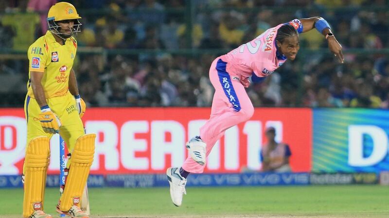Rajasthan Royals fast bowler Jofra Archer, right, has yet to play for the England national team. Vishal Bhatnagar / AP Photo