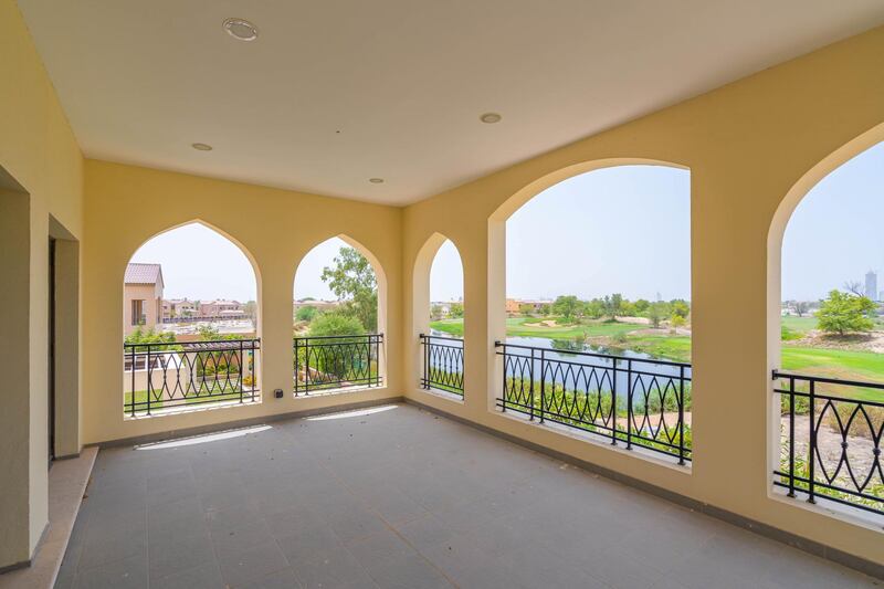 Expansive views of the golf course are available.