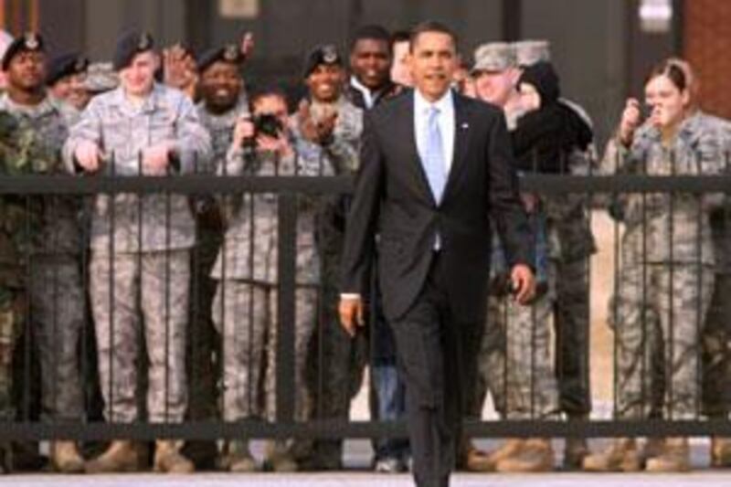 The US president, Barack Obama, prepares to board Air Force One in Maryland on Feb 10 2009 after greeting security forces deployed to Iraq.