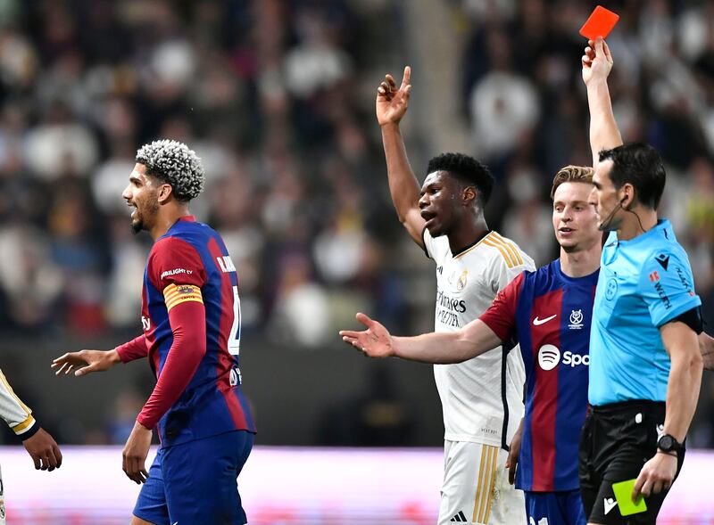 Gave away the penalty (and received a yellow card) for putting his arm around Vinicius, who then scored Madrid’s third before half time. Sent off after 71 minutes for kicking Vinicius as his frustration got the better of him. Usually Barcelona’s best defender, but not in Saudi Arabia. EPA
