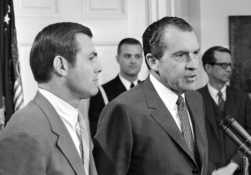 In April 1969, president Richard Nixon announced the appointment of Donald Rumsfeld, left, as director of the Office of Economic Opportunity. Mr Rumsfeld, the two-time defence secretary and one-time presidential candidate, died on Tuesday. He was 88. AP Photo