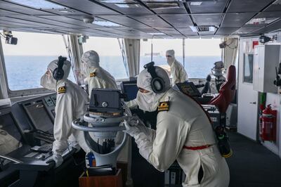 HMS Diamond's Bridge team watch as the ships shoots down a missile fired by the Iranian-backed Houthis from Yemen, the first time a Royal Navy warship has intercepted a missile in combat since 1991. PA 