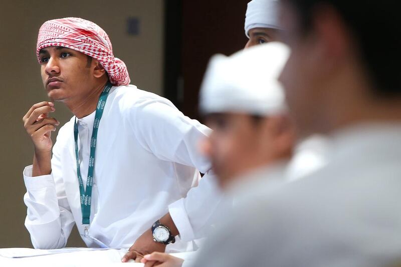 Saeed Ahmed Al Romaithi attends a meeting of the young Emirati students who participated in the Summer@INSEAD programme. Delores Johnson / The National