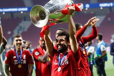 Mohamed Salah lifts the European Cup after Liverpool defeated Tottenham. Reuters