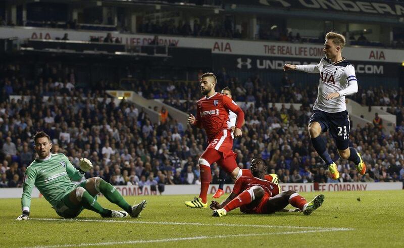 Tottenham’s Christian Eriksen scores their second goal. Paul Childs / Action Images / Reuters