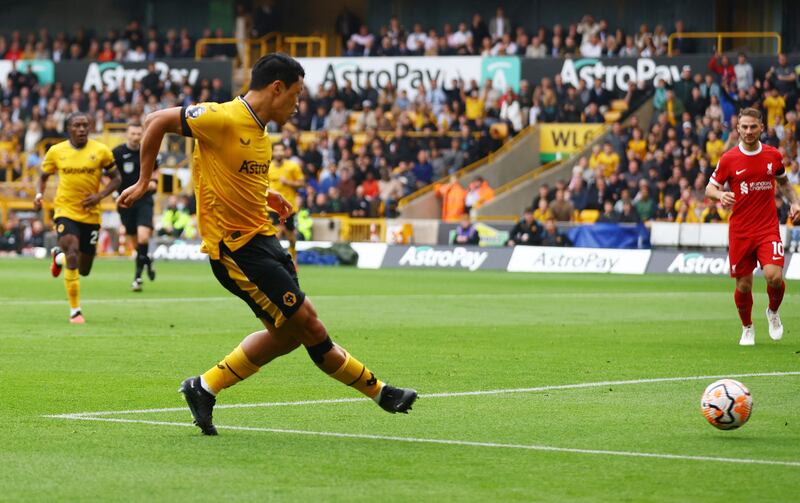 Hwang Hee-chan scores for Wolves. Reuters
